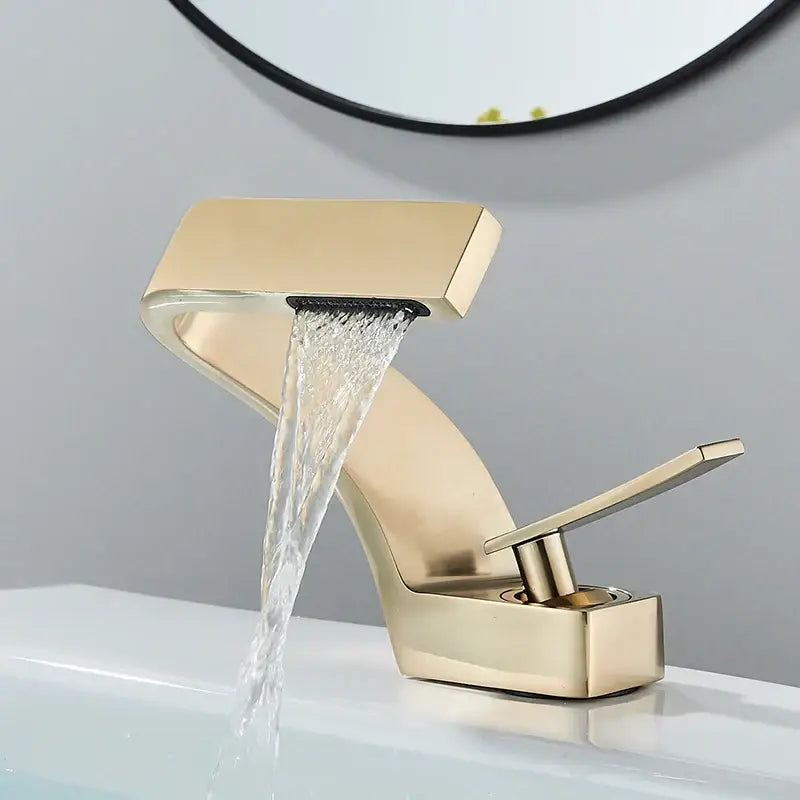 Black Waterfall Basin Faucet Rose Gold