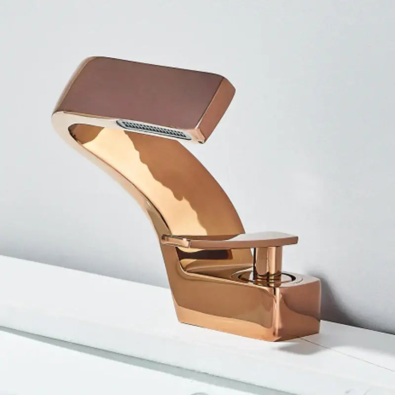 Black Waterfall Basin Faucet Rose Gold