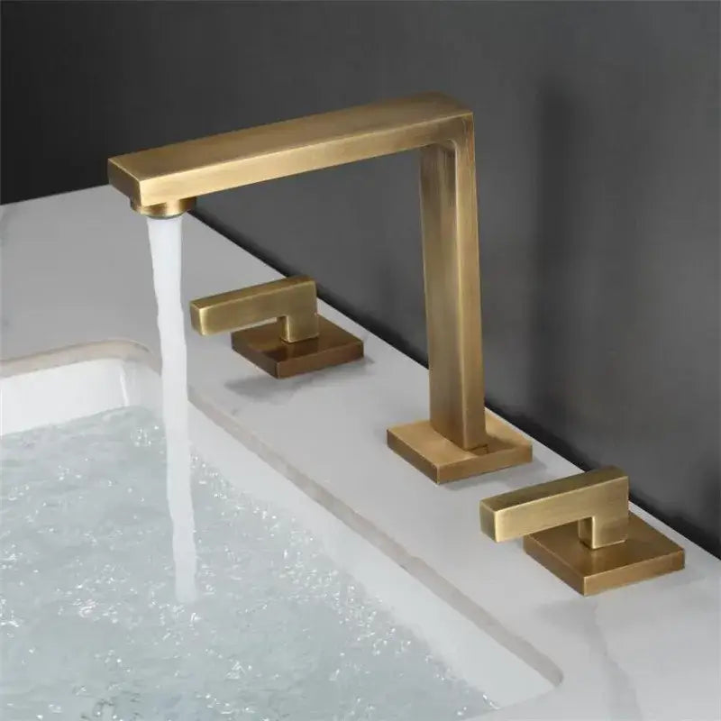 Gold Three-Handle Basin Faucet