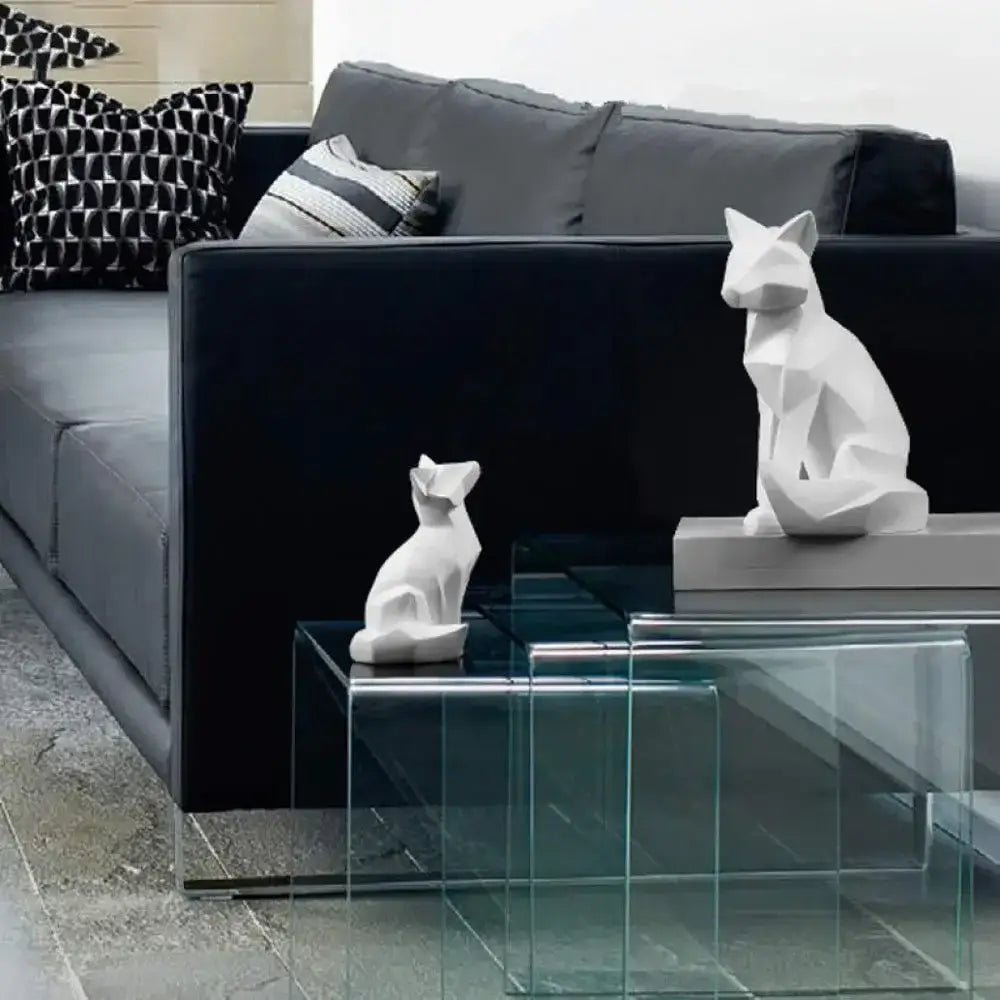 White Geometric Fox Sculpture