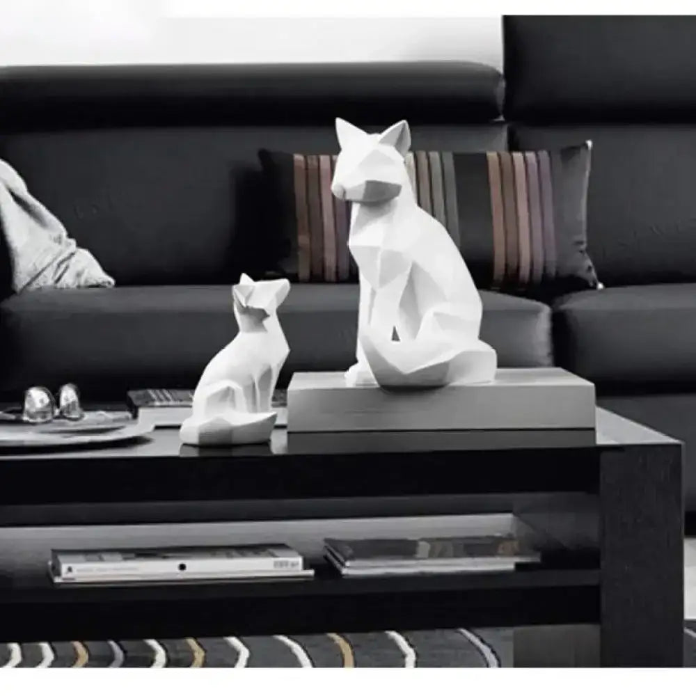 White Geometric Fox Sculpture