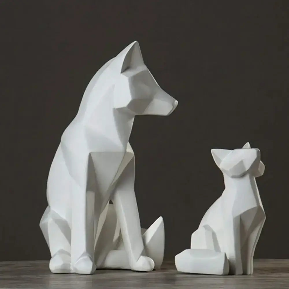 White Geometric Fox Sculpture