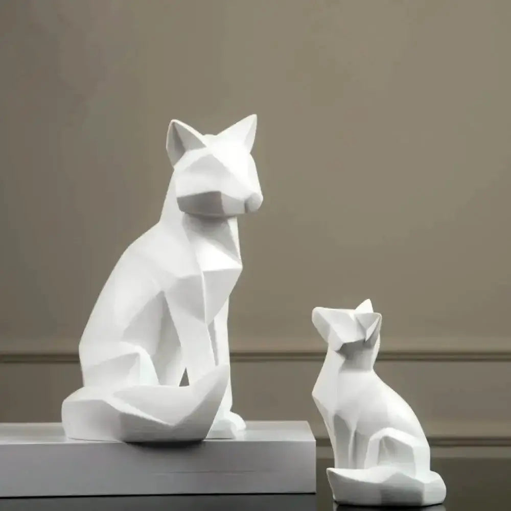 White Geometric Fox Sculpture