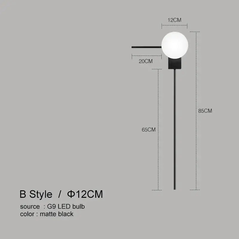Black Glass Wall Light with Compact Frosted Shade