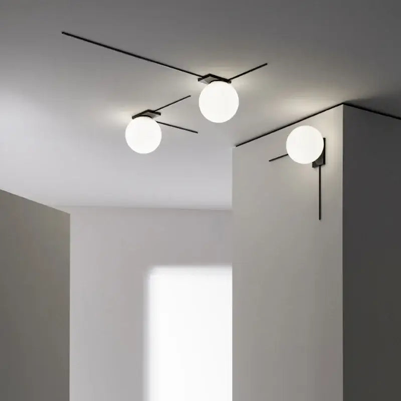 Black Glass Wall Light with Compact Frosted Shade
