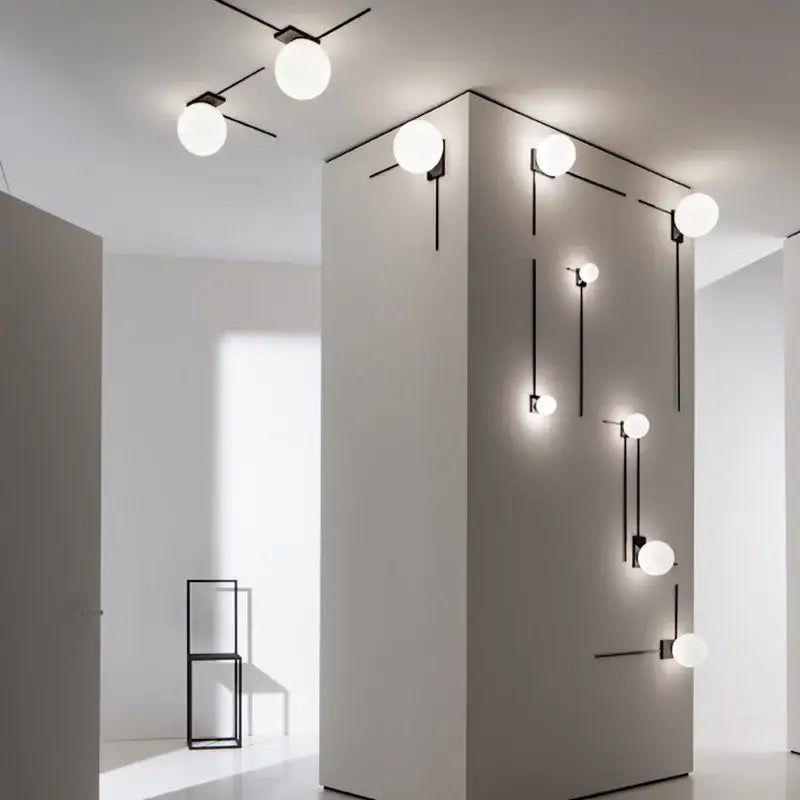 Black Glass Wall Light with Compact Frosted Shade