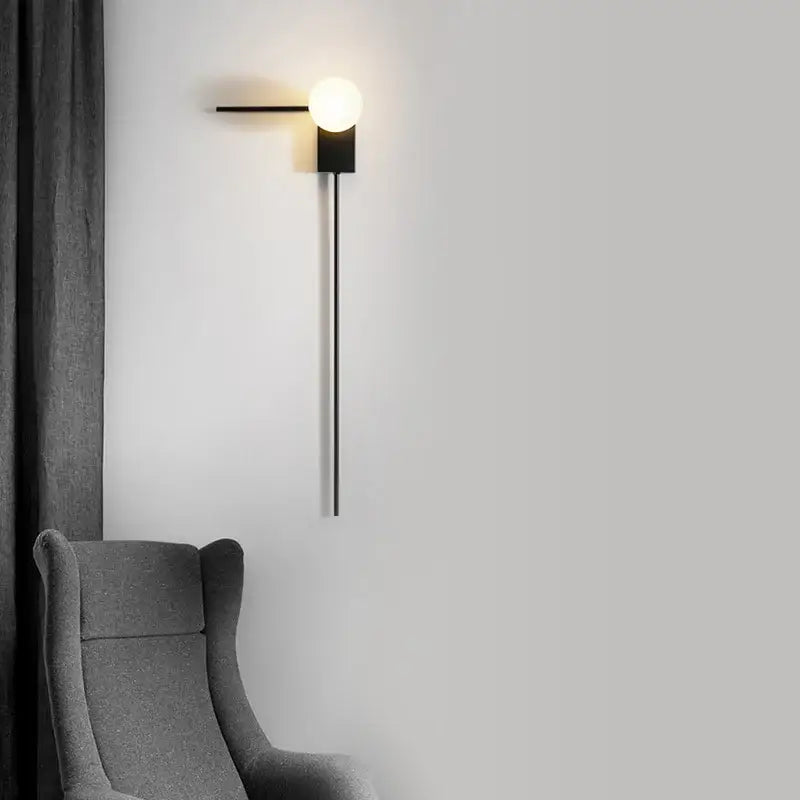 Black Glass Wall Light with Compact Frosted Shade