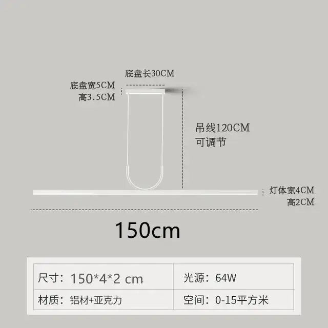 Black LED 150cm Kitchen Ceiling Chandelier