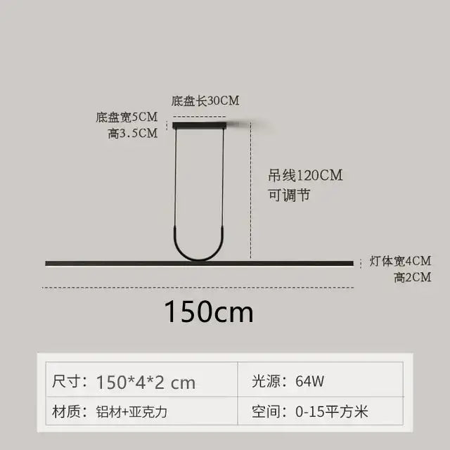 Black LED 150cm Kitchen Ceiling Chandelier