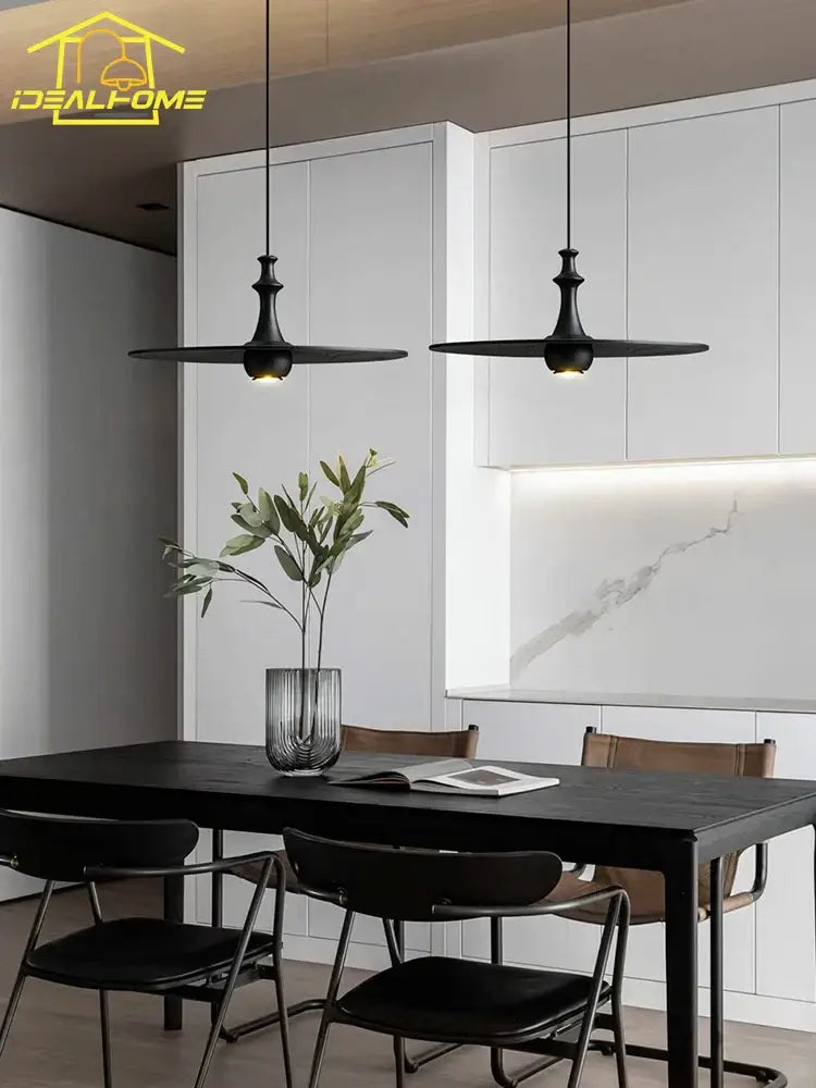 Black Solid Wood Pendant Light 3-Head