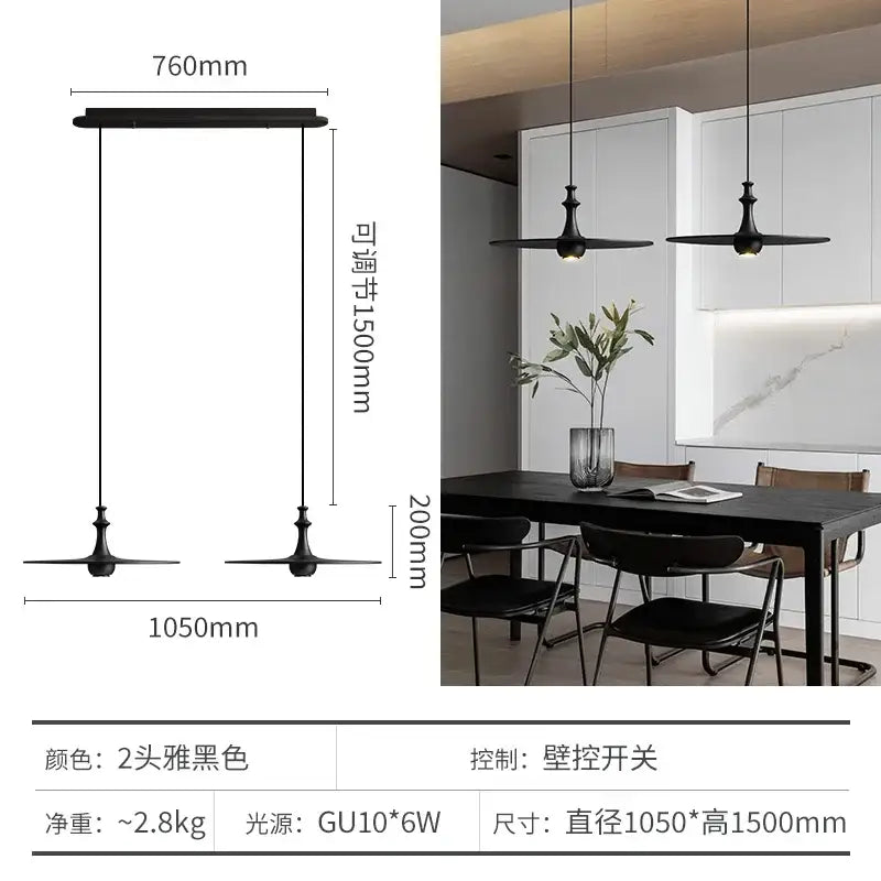 Black Solid Wood Pendant Light 3-Head