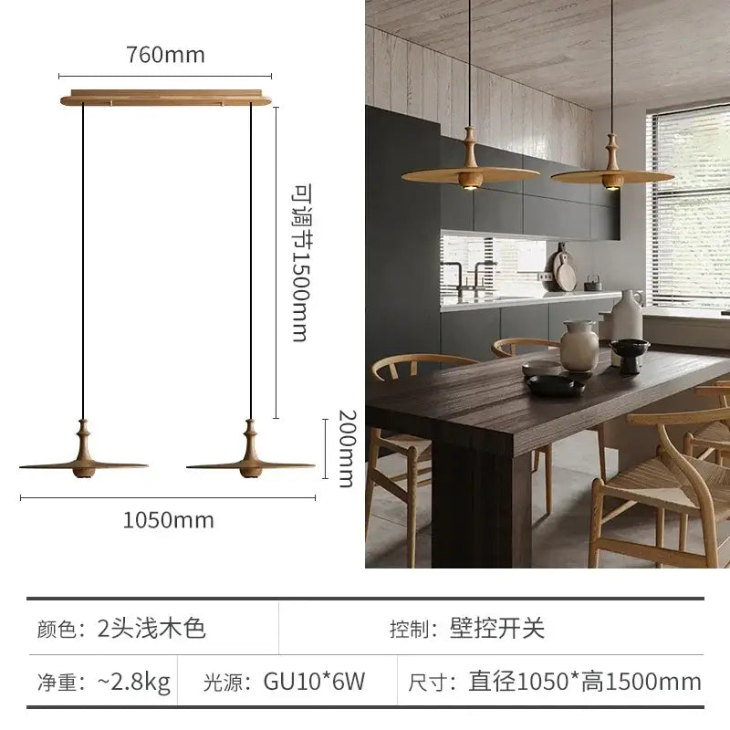Black Solid Wood Pendant Light 3-Head