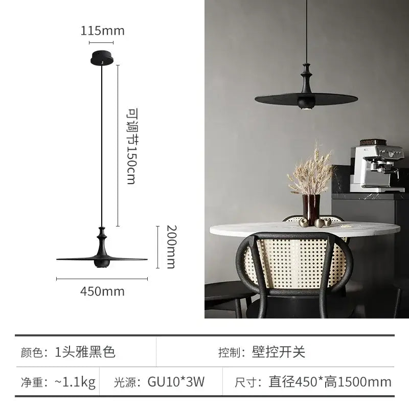 Black Solid Wood Pendant Light 3-Head