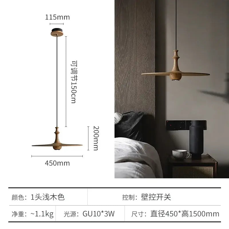 Black Solid Wood Pendant Light 3-Head