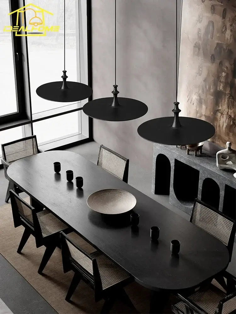 Black Solid Wood Pendant Light 3-Head