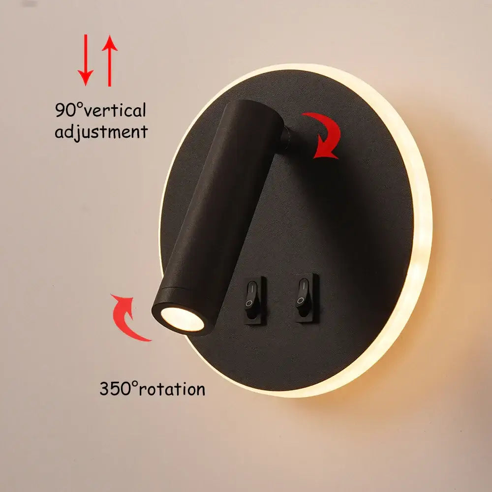 Black White 350-Degree Rotating Wall Lamp