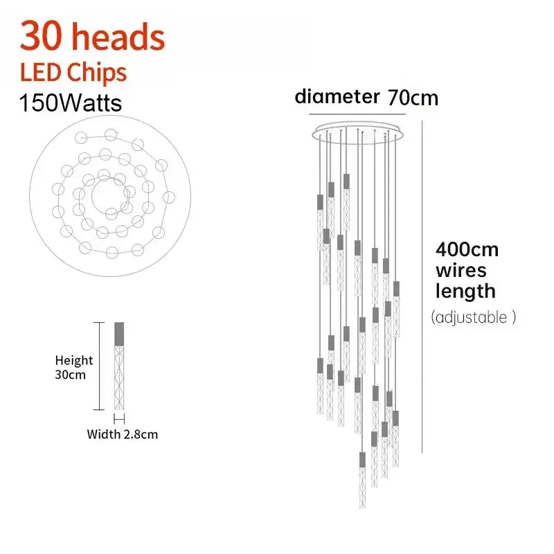 Crystal LED 36-Head Living Room Pendant Light