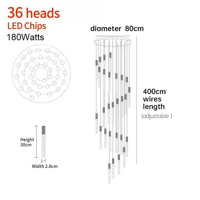 Crystal LED 36-Head Living Room Pendant Light