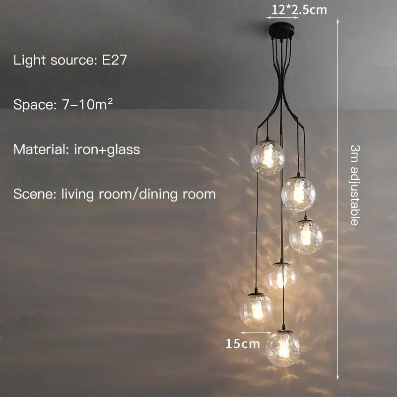 Glass Ball Staircase Chandelier