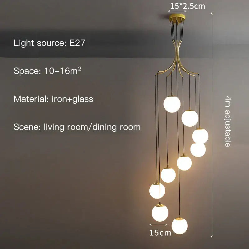 Glass Ball Staircase Chandelier