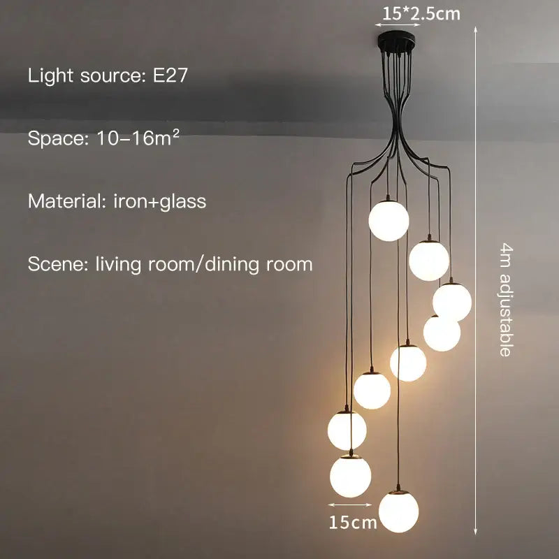 Glass Ball Staircase Chandelier