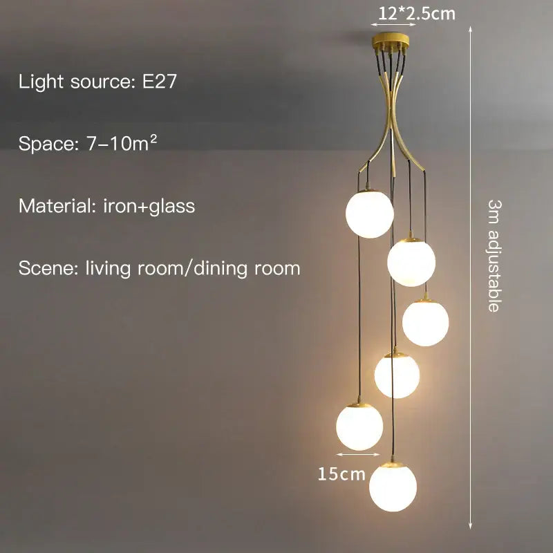 Glass Ball Staircase Chandelier