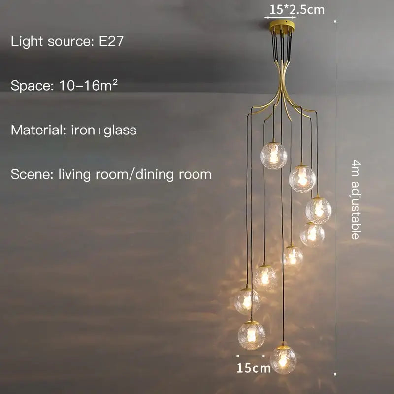 Glass Ball Staircase Chandelier