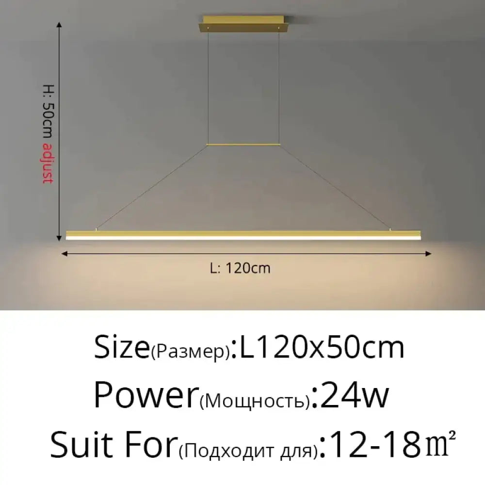 Gold LED Bar Dimmable Remote Pendant Light
