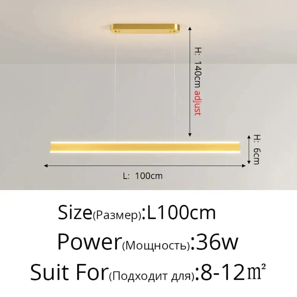 Gold LED Bar Dimmable Remote Pendant Light