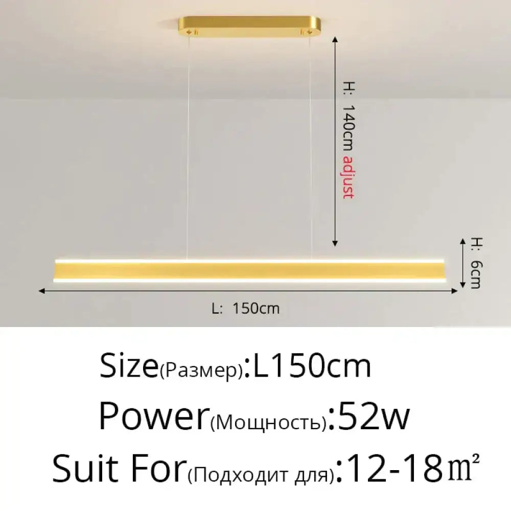 Gold LED Bar Dimmable Remote Pendant Light