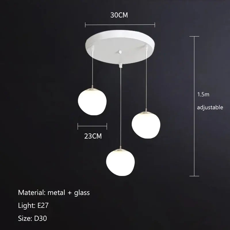 White Glass Ball 30-Head Dining Room Pendant