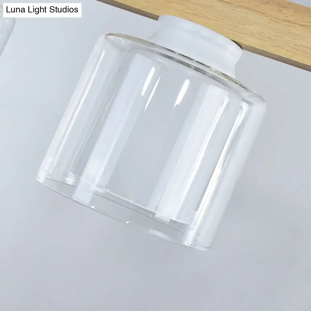 Wood Glass Cylinder Four-Light Pendant