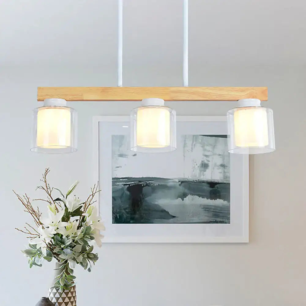 Wood Glass Cylinder Four-Light Pendant