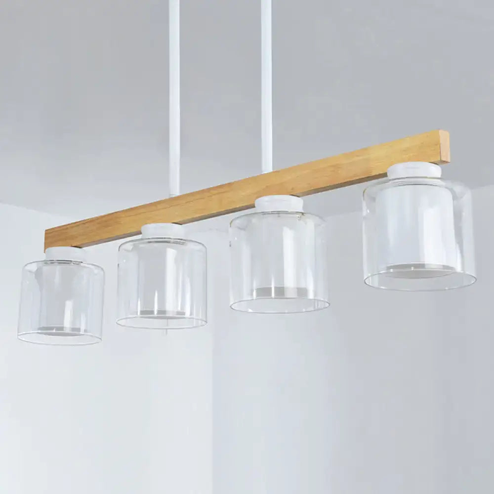 Wood Glass Cylinder Four-Light Pendant