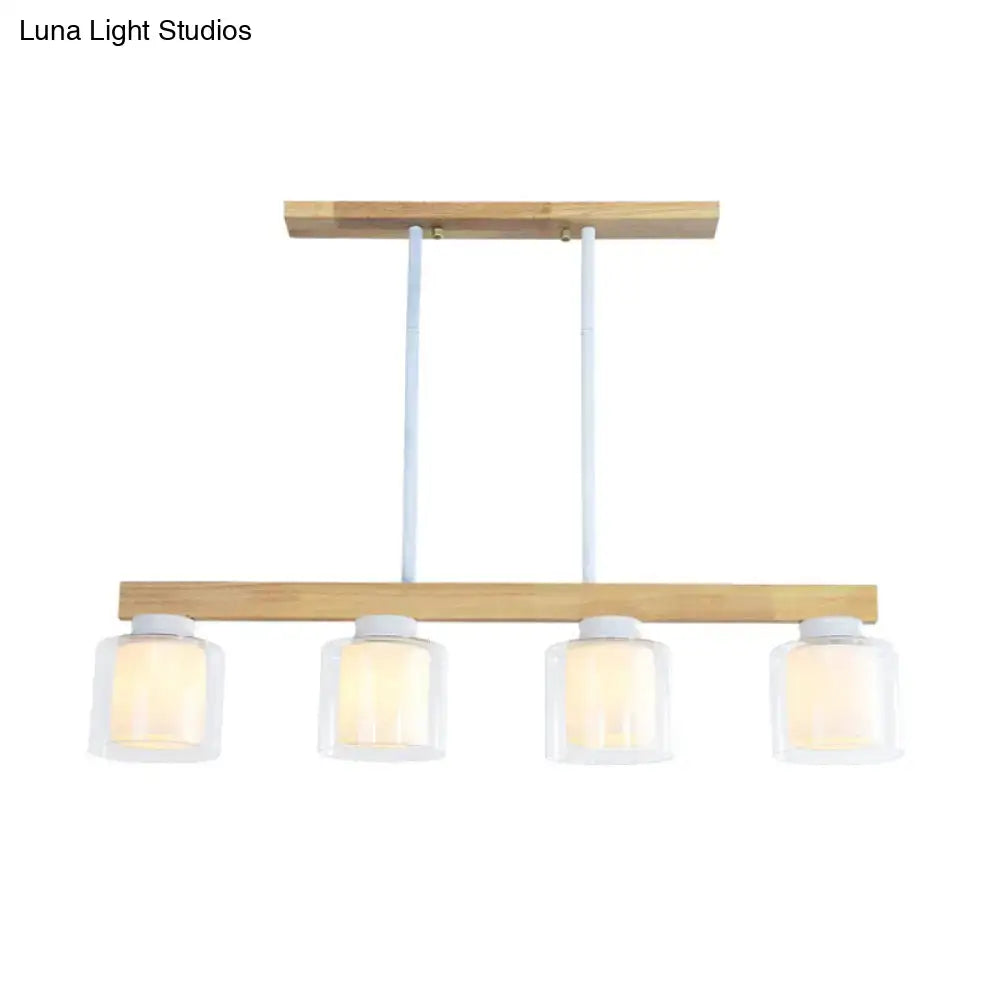 Wood Glass Cylinder Four-Light Pendant
