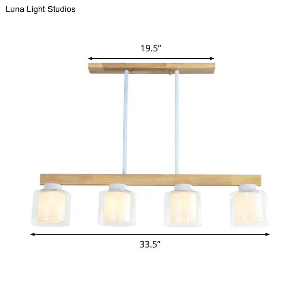 Wood Glass Cylinder Four-Light Pendant