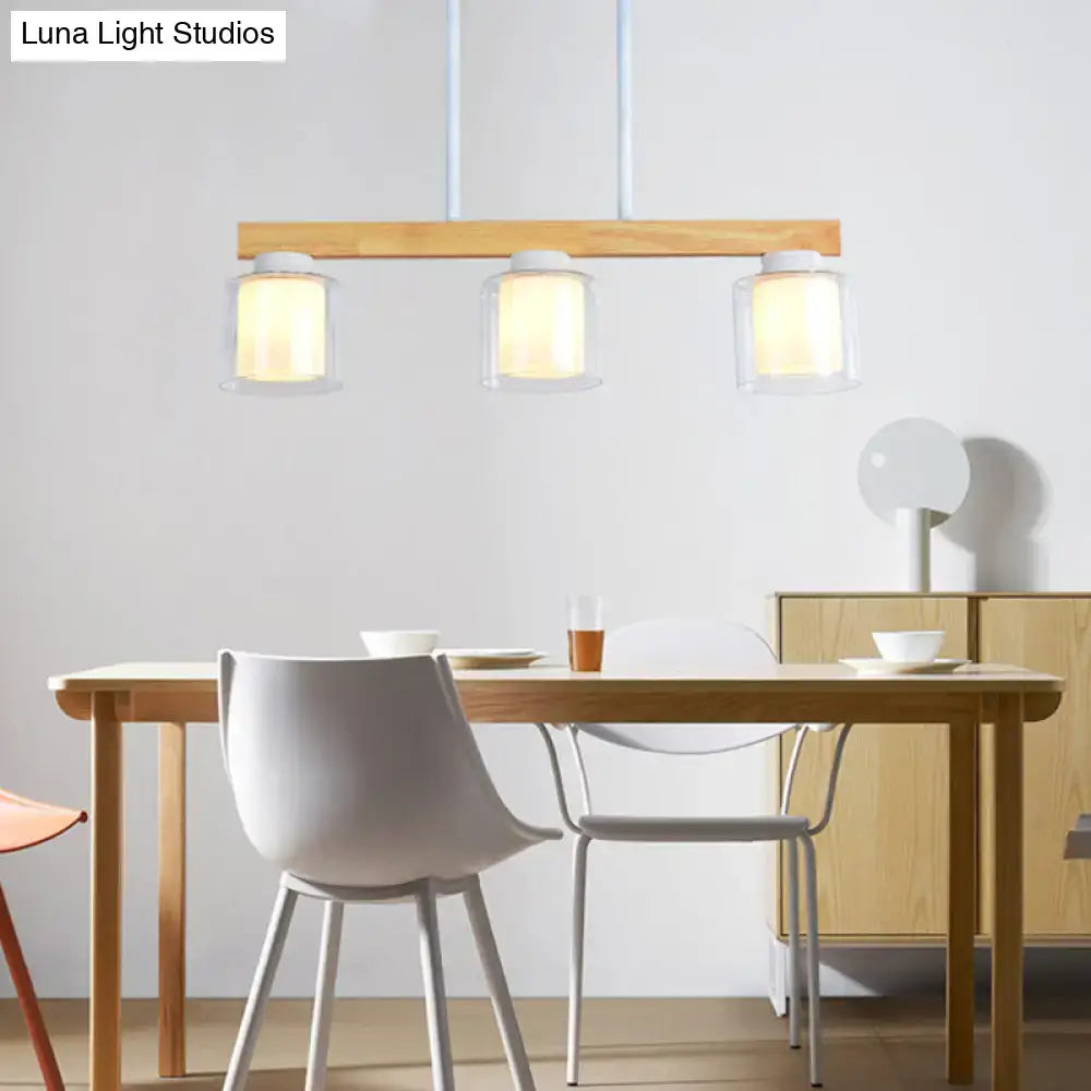 Wood Glass Cylinder Four-Light Pendant