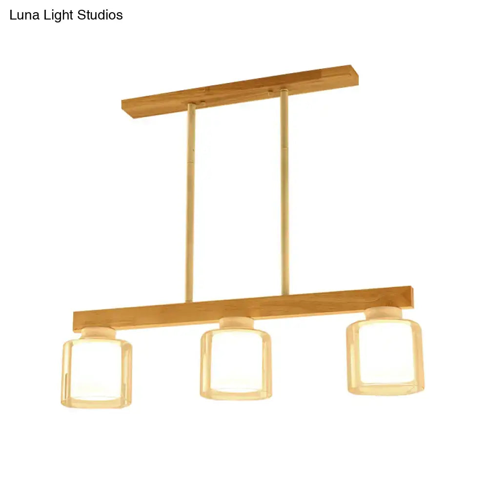 Wood Glass Cylinder Four-Light Pendant
