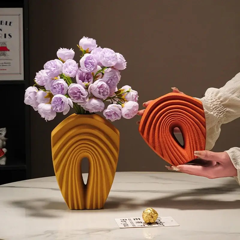 Yellow Geometric Ceramic Vase