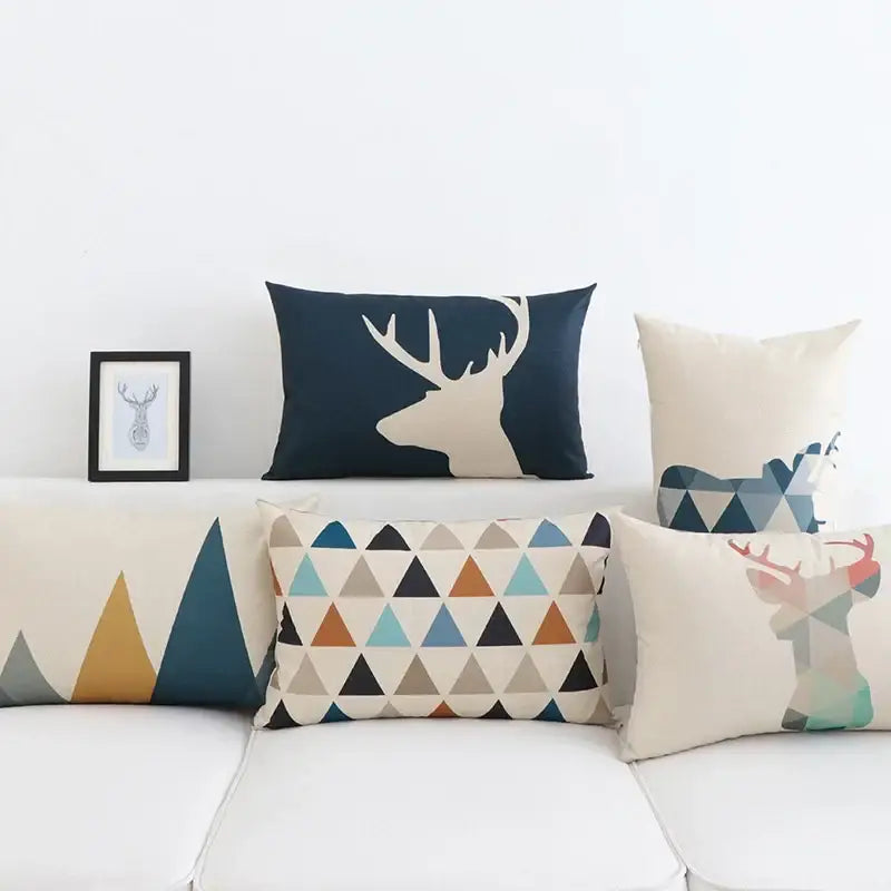 Navy Geometric Elk Pillow