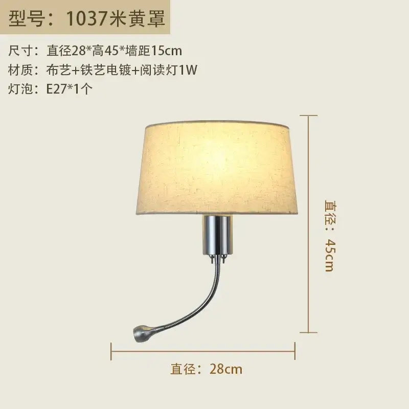 Beige Fabric Wall Lamp Nordic Reading Style