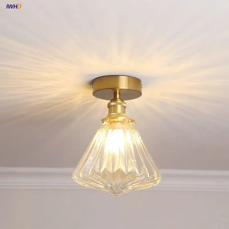 Brass Diamond Glass Ceiling Light