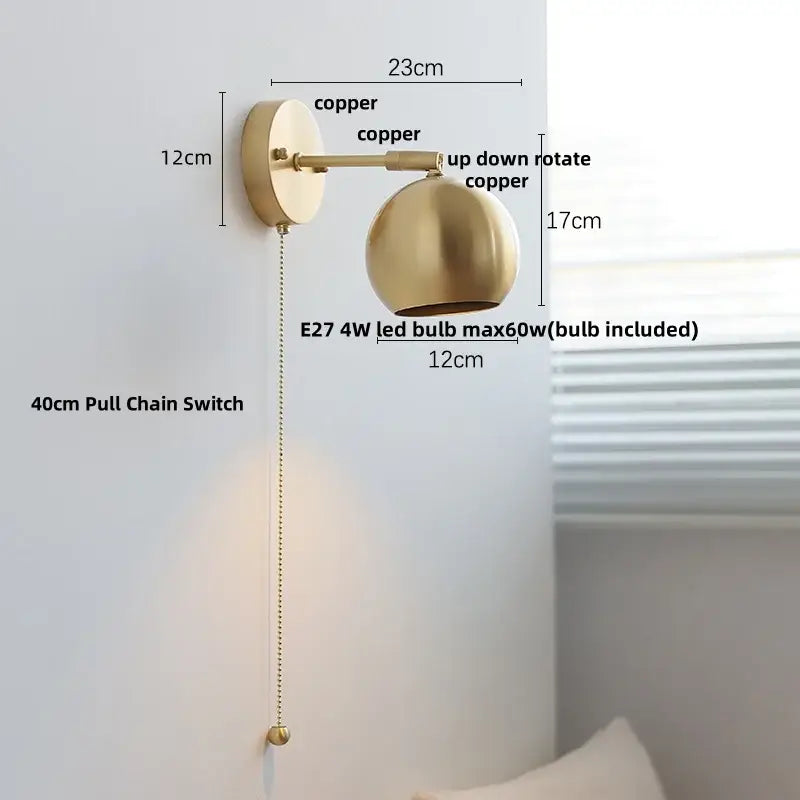 Copper Pull Chain Wall Light