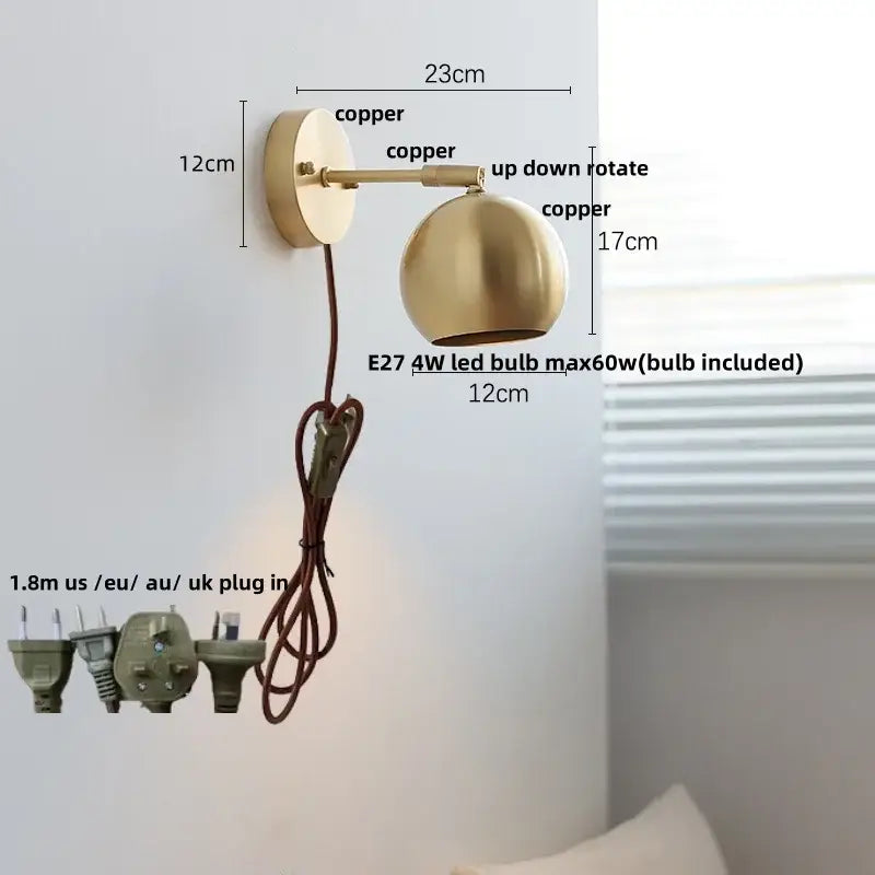 Copper Pull Chain Wall Light