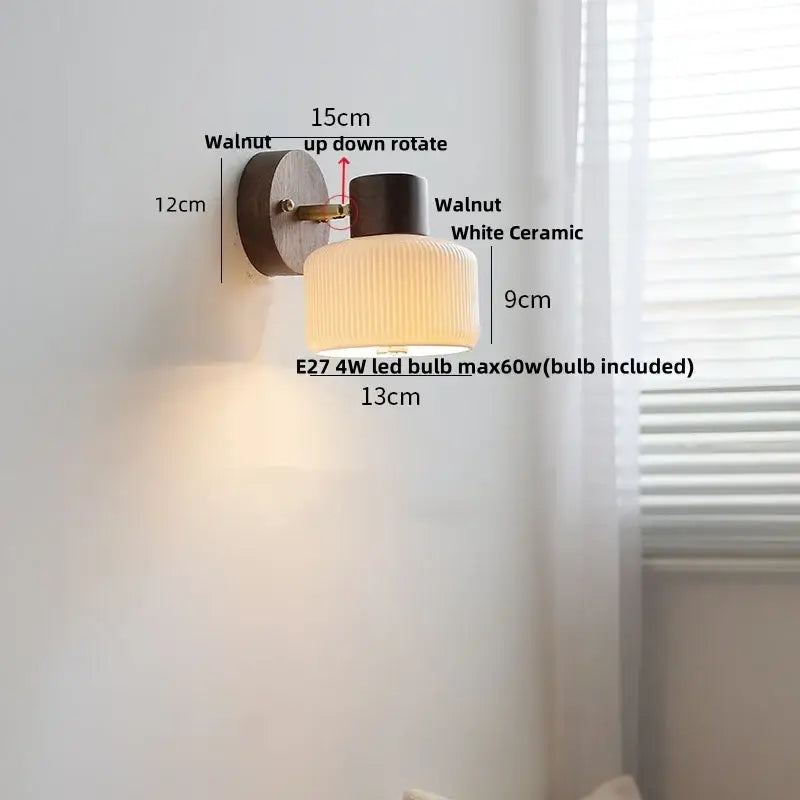 Wood Ribbed Glass Wall Light with LED Bulb