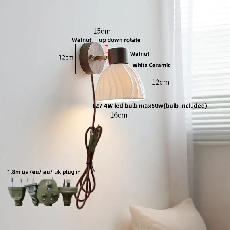 Wood Ribbed Glass Wall Light with LED Bulb
