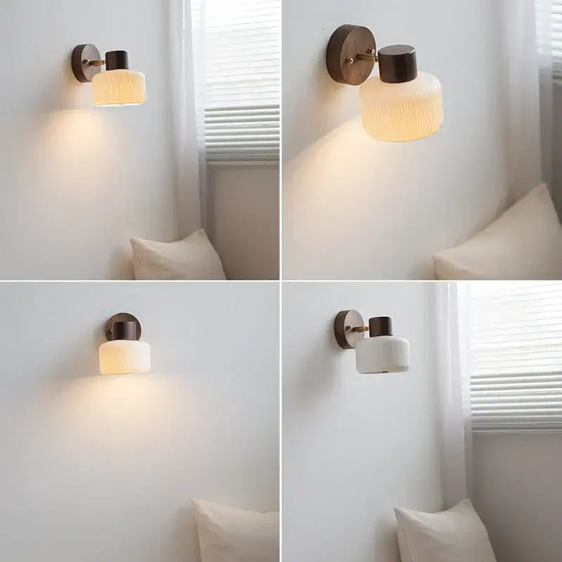 Wood Ribbed Glass Wall Light with LED Bulb