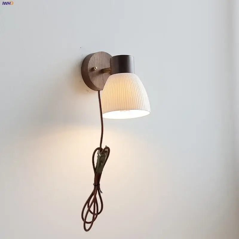Wood Ribbed Glass Wall Light with LED Bulb