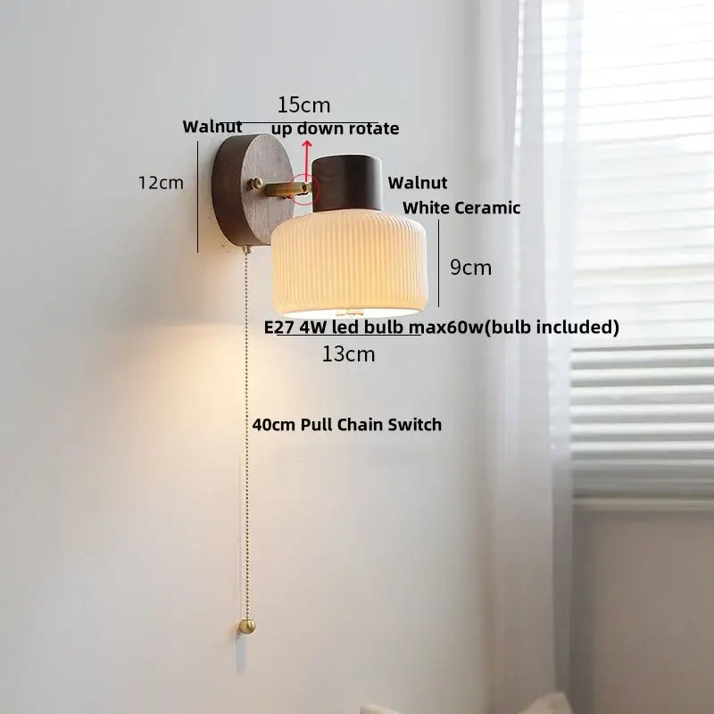 Wood Ribbed Glass Wall Light with LED Bulb