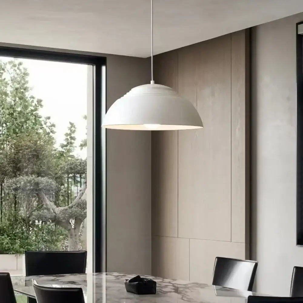 White Glass Ball Pendant with Layered Glass Design